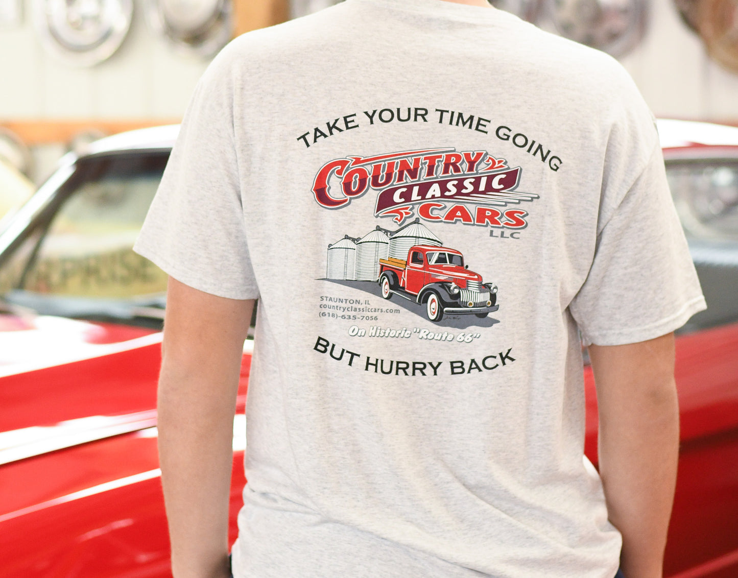 Country Classic Cars Pocket T shirt- Gray